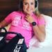 Michelle Vesterby recovering, smiling, wearing headphones