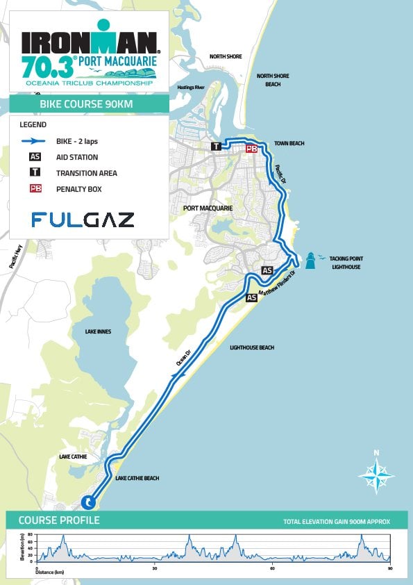 Bike course map IRONMAN 70.3 Port Macquarie