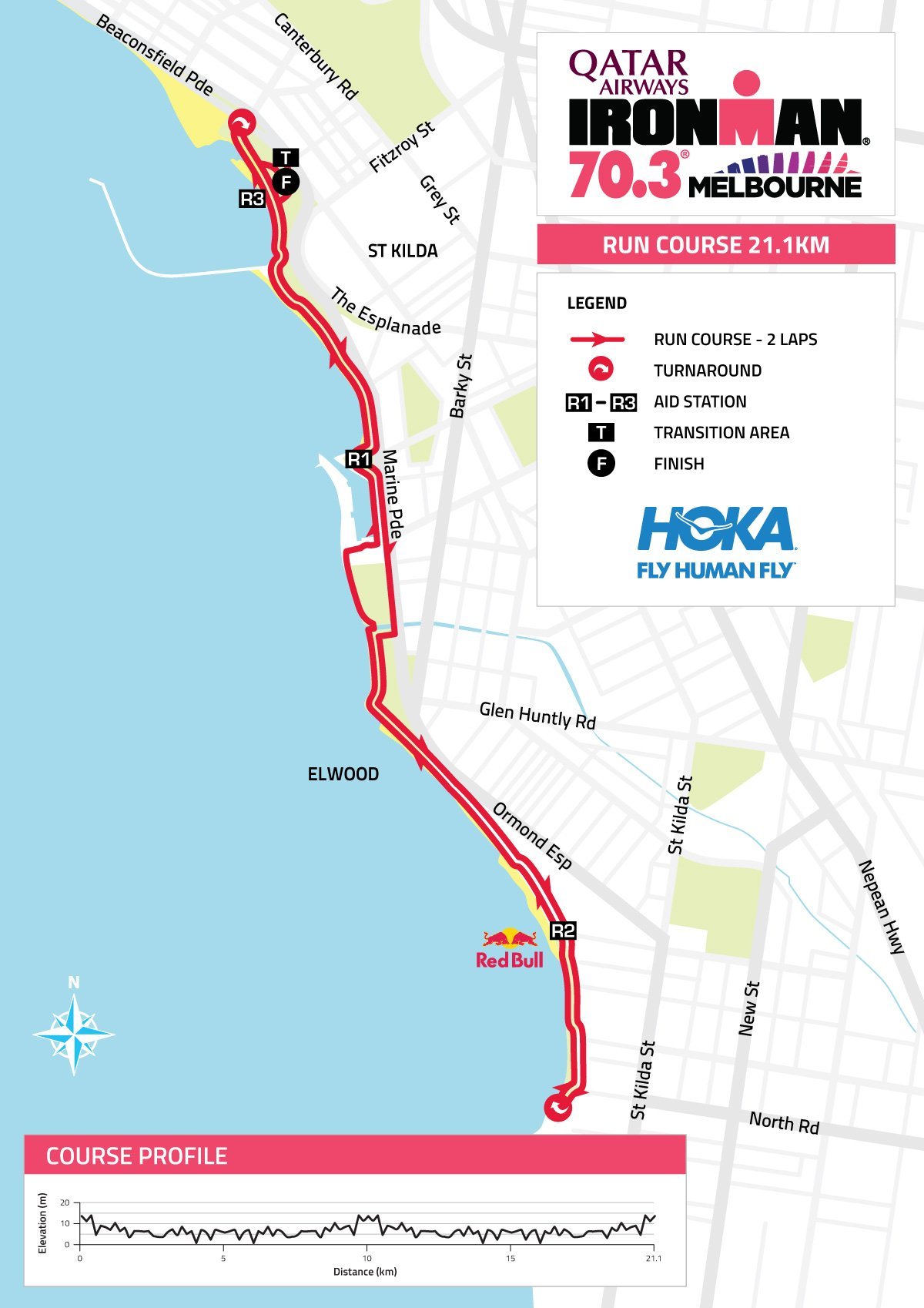 Run course map IRONMAN 70.3 Melbourne