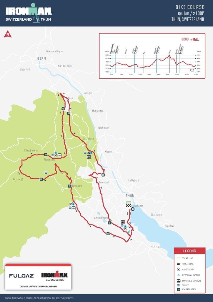 Bike course map IM Switzerland Thun