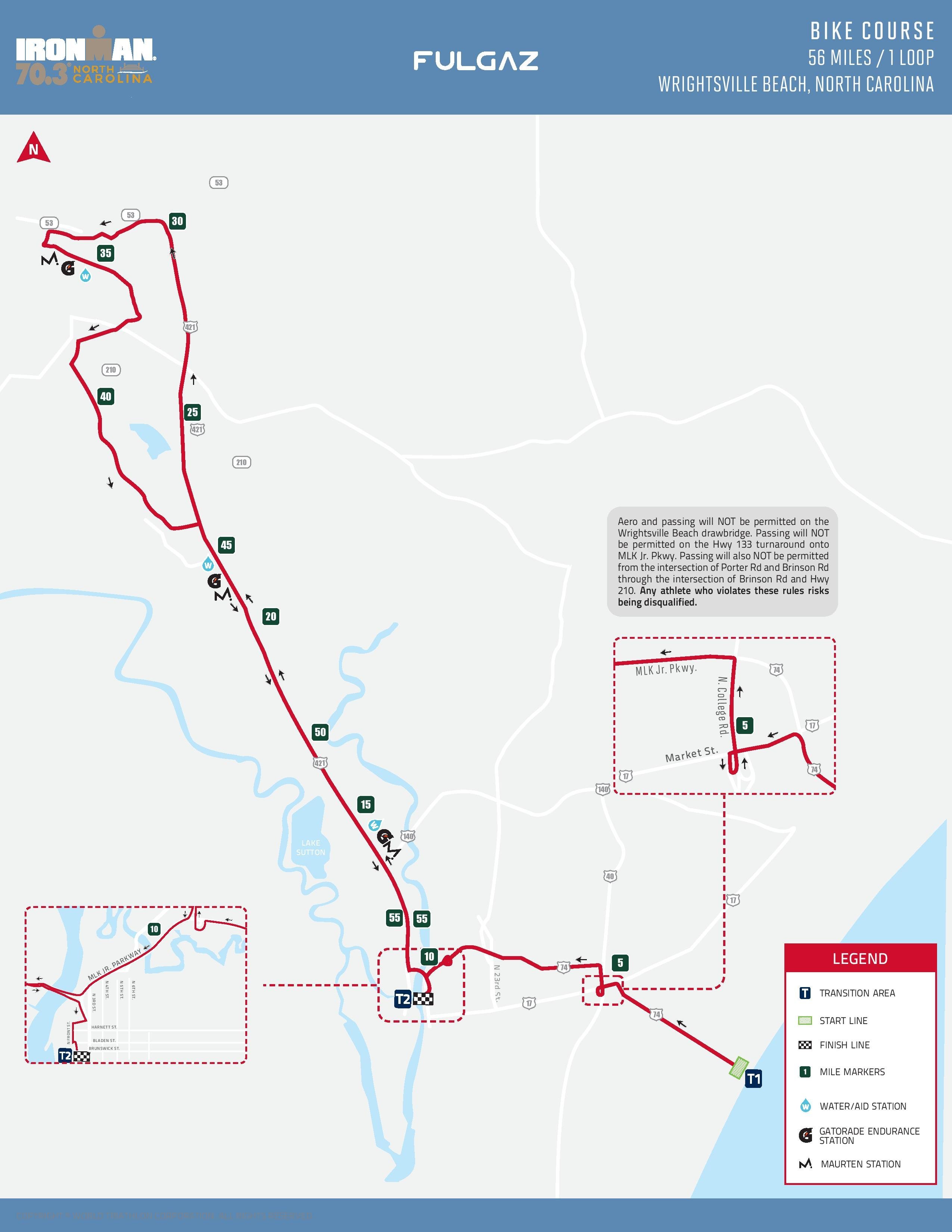 Bike course map IM703 North Carolina