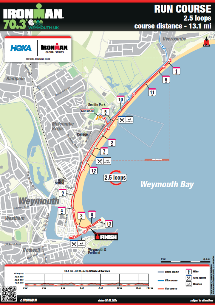 Run course map IM 70.3 Weymouth