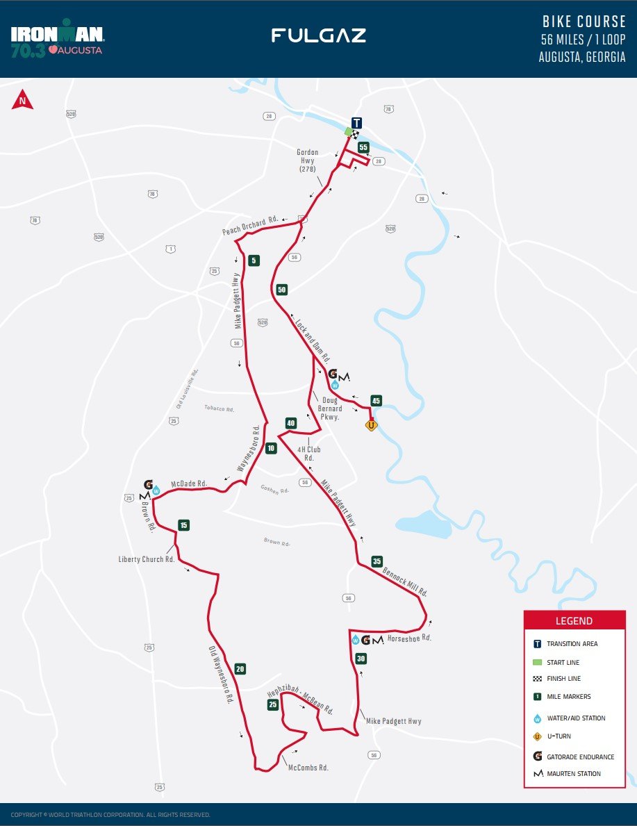 Bike course map for IM703 Augusta