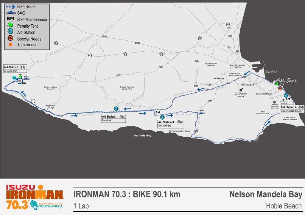 Bike course map IM 70.3 Nelson Mandela Bay