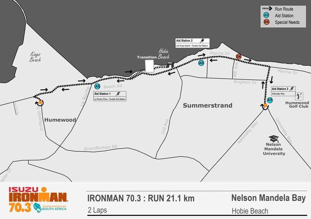 Run course map IM 70.3 Nelson Mandela Bay