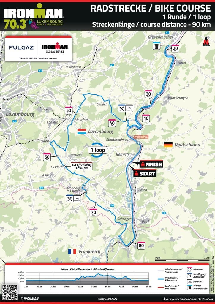 Bike course map IM703 Luxembourg