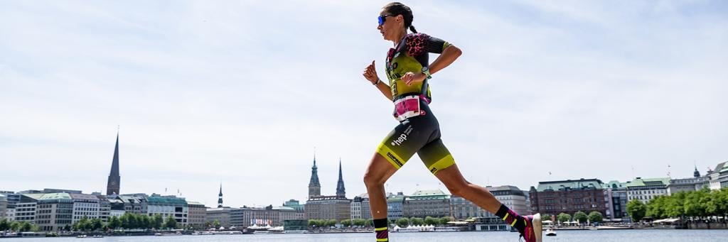 Female athlete on the run at IRONMAN Hamburg