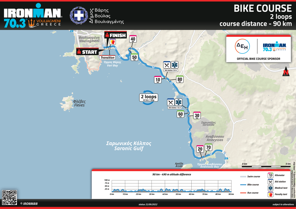 Bike course map IM 70.3 Vouliagmeni Greece