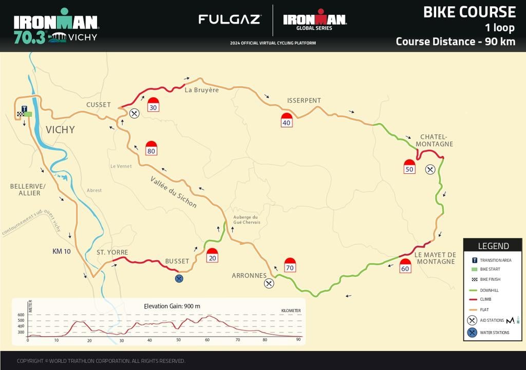 Bike course map IM703 Vichy