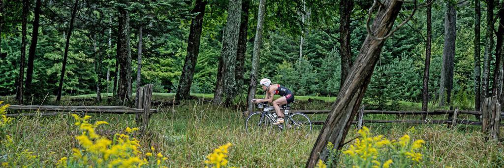 Biker participating in IRONMAN 70.3 Mont-Tremblant