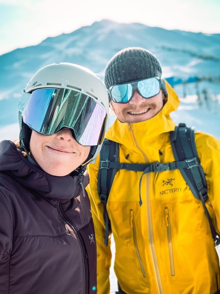 Pros Paula Findlay and Eric Lagerstrom enjoy a backcountry ski.