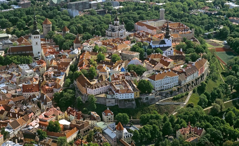 Bird's eye view of Tallinn's old town in Estonia
